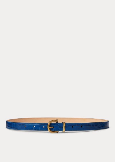 Cinturones Polo Ralph Lauren Mujer Azul Rey Azules - Crocodile-Stamped Leather - OIHTE8957